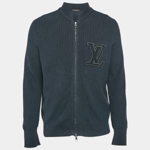 Louis Vuitton Navy Blue LV Patch Rib Knit Zip Up Jacket XS