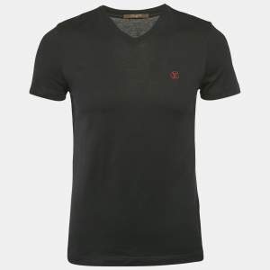 Louis Vuitton Black LV Embroidered Jersey V-Neck T-Shirt XS