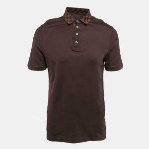 Louis Vuitton Brown Cotton Damier Ebene Detailed Polo T-Shirt L
