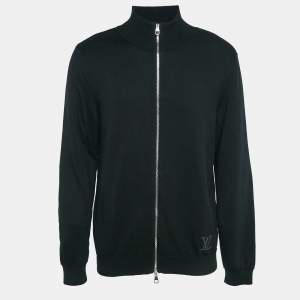 Louis Vuitton Black Logo Intarsia Rib Knit Zip-Up Jacket L