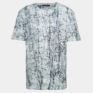 Louis Vuitton White/Blue Abstract Print Jersey Crew Neck T-Shirt XL