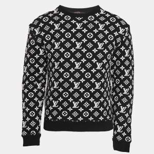 Louis Vuitton Black/White Monogram Heavy Knit Crew Neck Sweatshirt XS