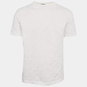 Louis Vuitton White Cotton Logo Jacquard Knit T-Shirt M