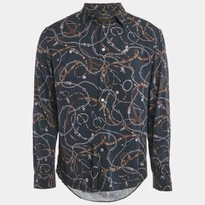 Louis Vuitton Navy Blue Twisted Chain Monogram Print Viscose Shirt S
