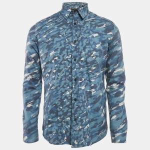 Louis Vuitton Blue Camouflage Print Button Front Shirt M