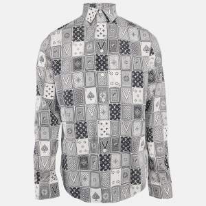 Louis Vuitton Navy Blue/White Printed Cotton Button Front Shirt M