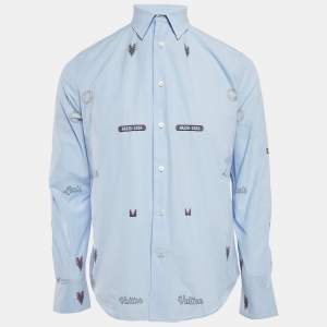 Louis Vuitton Blue Logo Jacquard Cotton Regular Fit Shirt M