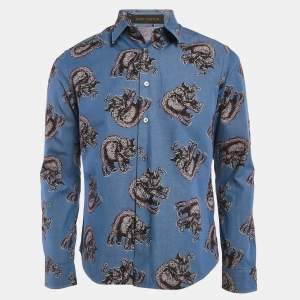 Louis Vuitton Blue Elephant Print Cotton Shirt M