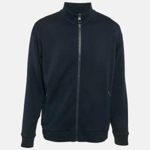 Louis Vuitton Navy Blue Logo Jacquard Knit Zip-Up Jacket XXL