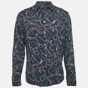 Louis Vuitton Navy Blue Twisted Chain Print Crepe Long Sleeve Shirt M