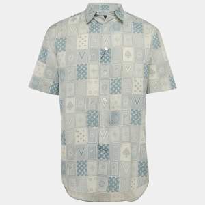 Louis Vuitton Blue LV Monogram Cards Print Cotton Short-Sleeve Shirt L