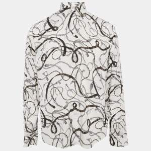 Louis Vuitton White Chain and Belt Print Crepe Shirt M