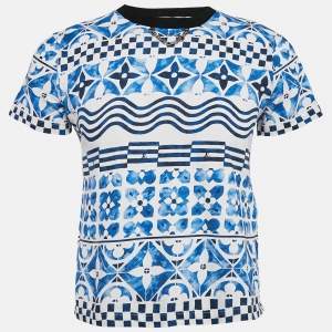 Louis Vuitton Blue Mix Monogram Print Cotton Crew Neck T-Shirt S