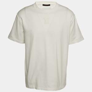 Louis Vuitton White Logo Embossed Cotton Crew Neck T-Shirt L