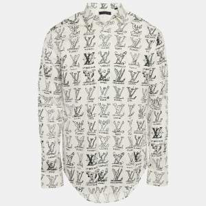 Louis Vuitton White Logo Print Cotton Button Front Shirt L