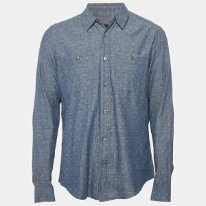 Louis Vuitton Blue Monogram Denim Button Front Shirt L