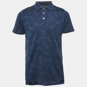 Louis Vuitton Blue Logo Print Cotton Pique Polo T-Shirt L