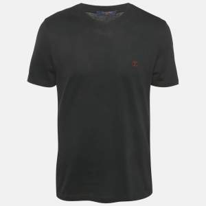 Louis Vuitton Black Logo Embroidery Cotton Crew Neck T-Shirt M