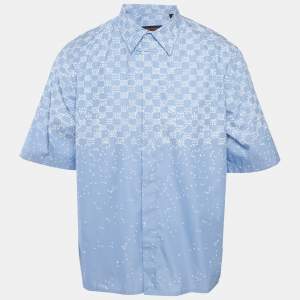 Louis Vuitton Blue Printed Cotton Blend Half Sleeve Shirt M