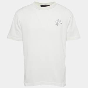 Louis Vuitton White Logo Embroidery Cotton Crew Neck T-Shirt M