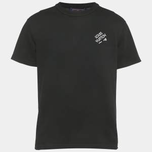Louis Vuitton Black Logo Embroidery Cotton Crew Neck T-Shirt M