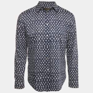 Pre Owned Louis Vuitton Blue Monogram Print Cotton Regular Fit Shirt M