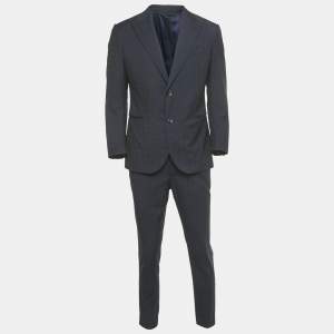 Louis Vuitton Navy Blue Checkered Wool Suit L
