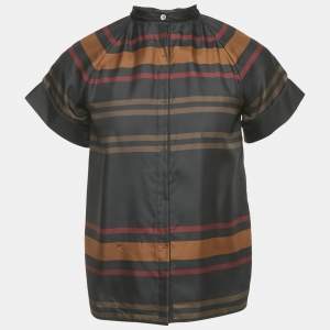 Pre Owned Louis Vuitton Black Stripe Print Silk Button Front Shirt S