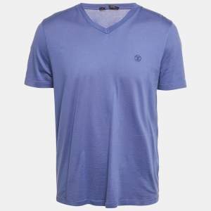 Pre Owned Louis Vuitton Blue Jersey V-Neck T-Shirt L