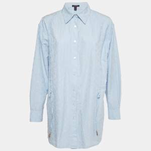 Pre Owned Louis Vuitton Blue Monogram Fil Coupe Cotton Shirt M