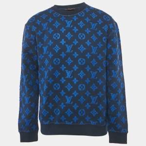 Pre Owned Louis Vuitton Blue Monogram Wool Blend Crewneck Sweatshirt M