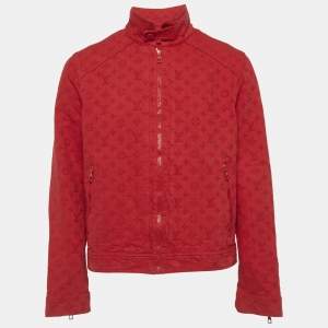 Pre Owned Louis Vuitton Red Monogram Denim Zip-Up Jacket L 