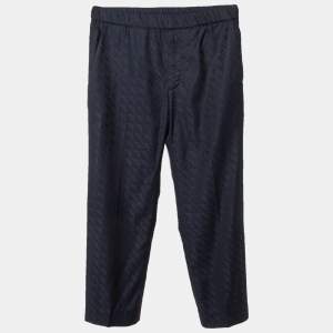 Pre Owned Louis Vuitton Midnight Blue Monogram Pattern Wool Trousers S