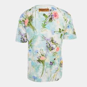 Pre Owned Louis Vuitton Blue Floral Print Jersey T-Shirt M