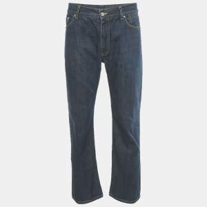 Pre Owned Louis Vuitton Blue Denim Logo Embroidered Jeans XL Waist 33" 