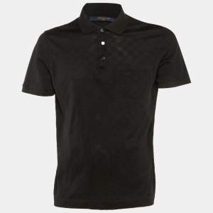 Pre Owned Louis Vuitton Black Damier Cotton Pique Polo T-Shirt L