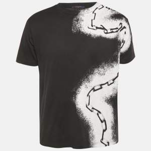 مملوكة مسبقًا تي شيرت لوي فيتون جيرسي أسود مرشوش بالدهان مقاس وسط (ميديم)