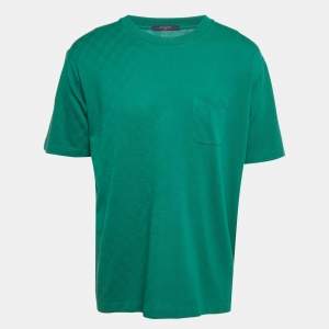 مملوكة مس�بقًا تي شيرت لويس فويتون قطن مطرز بشعار على دبوس أزرق مقاس متوسط (ميديوم)