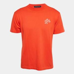 مملوكة مسبقًا تي شيرت لويس فويتون قطن مطرز بشعار على دبوس أزرق مقاس متوسط (ميديوم)