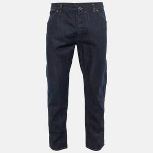 مملوكة مسبقًا بنطلون جينز مستقيم فيت لوي فيتون أزرق داكن دينيم مقاس متوسط محيط الخصر 38"