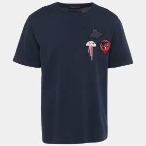 Pre Owned Louis Vuitton Navy Blue Monogram Jersey Ocean Beaded T-Shirt L