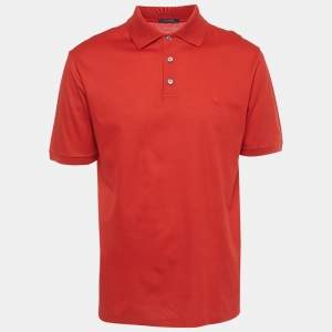 Pre Owned Louis Vuitton Red Logo Embroidered Pique Polo T-Shirt XL