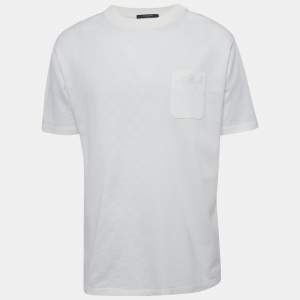 مملوكة مسبقًا تي شيرت لوي فيتون دامير جيرسي أبيض برقبة مستديرة مقاس كبير جداً (إكسترا لارج)