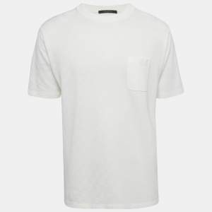 مملوكة مسبقًا تي شيرت لوي فيتون جيرسي دامير أبيض برقبة مستديرة مقاس صغير