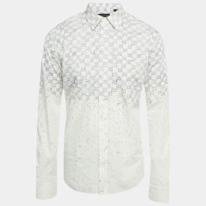 Pre Owned Louis Vuitton White Damier Cotton Long Sleeve Shirt XL
