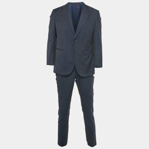 مملوكة مسبقًا Louis Vuitton Navy Blue Patterned Wool Pants Suit Set L