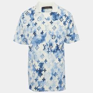 مملوكة مسبقًا Louis Vuitton Blue Watercolor Logo Printed Cotton Knit T-Shirt L