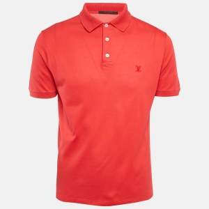 مملوكة مسبقًا Louis Vuitton Red LV Embroidered Pique Polo T-Shirt M
