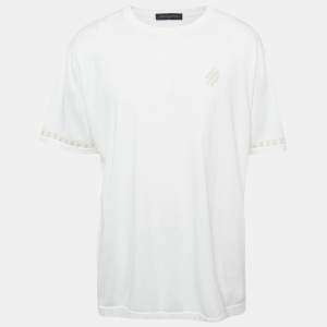 Pre Owned Louis Vuitton White Marque L.Vuitton Déposée Intarsia Cotton T-Shirt 4L