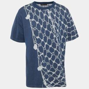 Pre Owned Louis Vuitton Blue Monogram Fishnet Cotton T-Shirt 4L